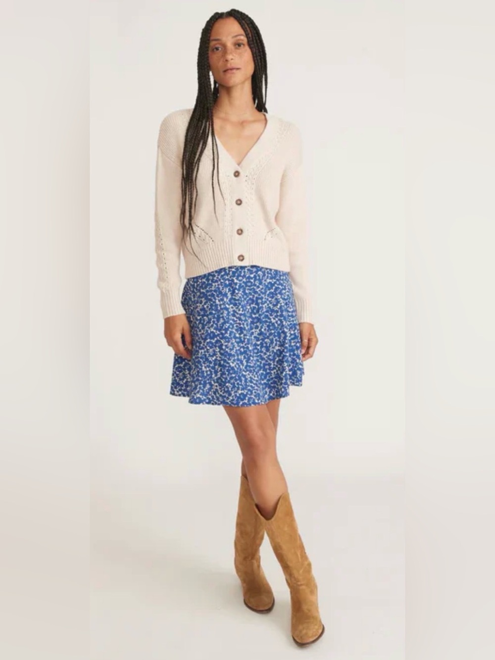 Marine Layer Bonnie Mini Skirt Blue Ditsy Floral Print A Line Short Skirt